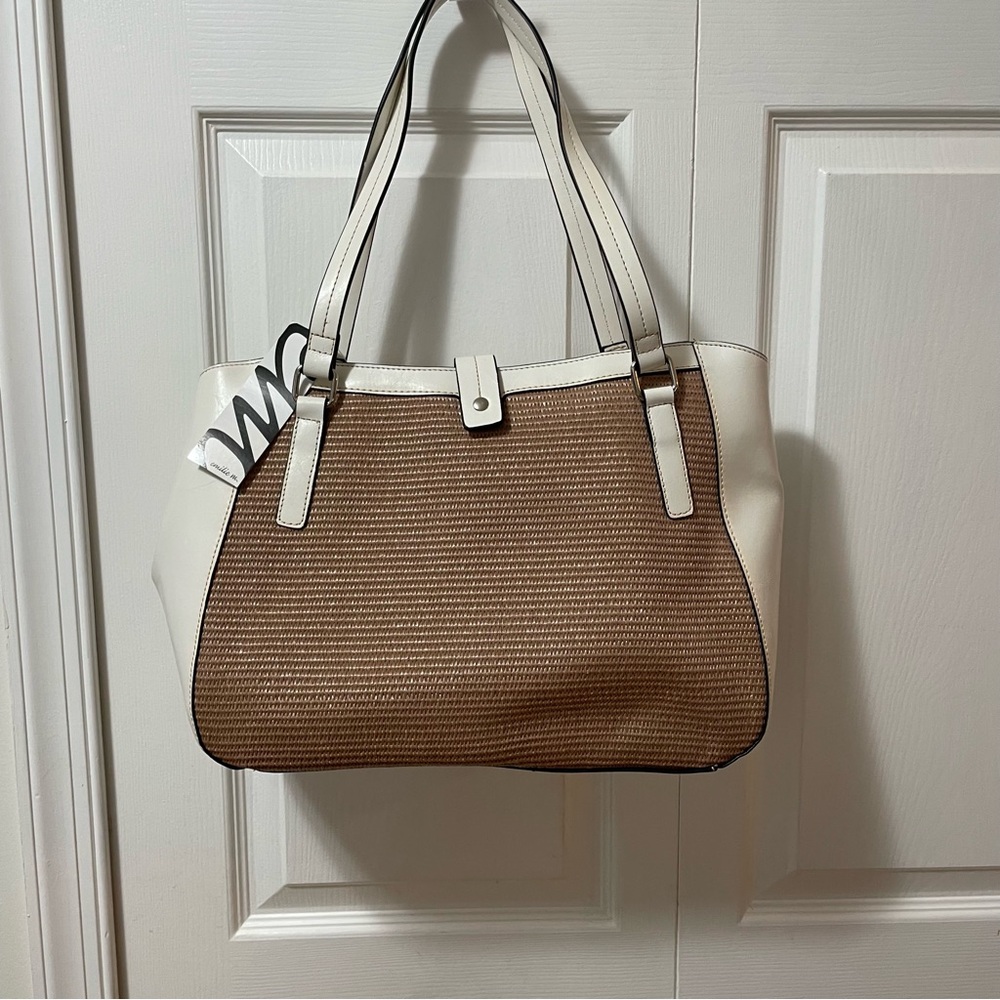 Womans Handbag Purse w/Should Straps 3 Compartments Emilie M Two Tone NEW W/TAGS